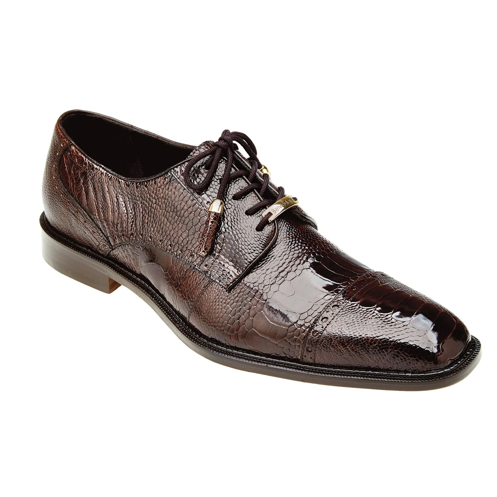 Men's Belvedere Batta Cap Toe Ostrich Dress Shoe in Brown 2 MEN 14006 CHOCOLATE-M-09  - from alligatorwarehouse.com