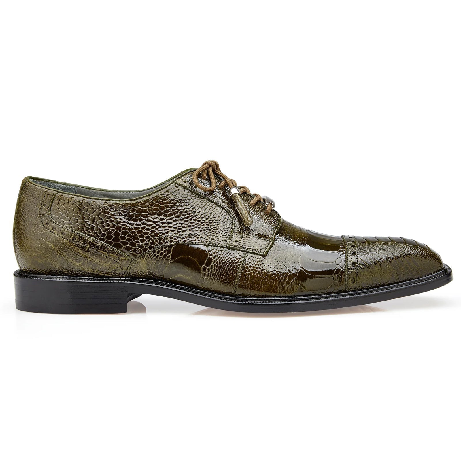 Men's Belvedere Batta Cap Toe Ostrich Dress Shoe in Olive Green Men's Belvedere Batta Cap Toe Ostrich Dress Shoe in Olive Green