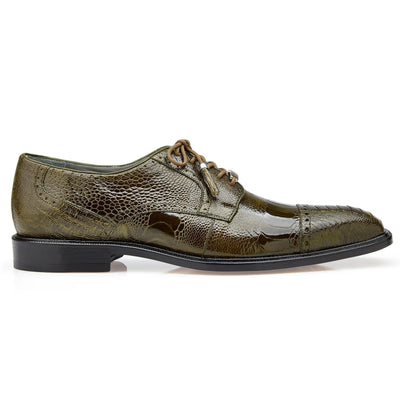 Men's Belvedere Batta Cap Toe Ostrich Dress Shoe in Olive Green 1 MEN 14006 OLIVE-M-09  - from alligatorwarehouse.com