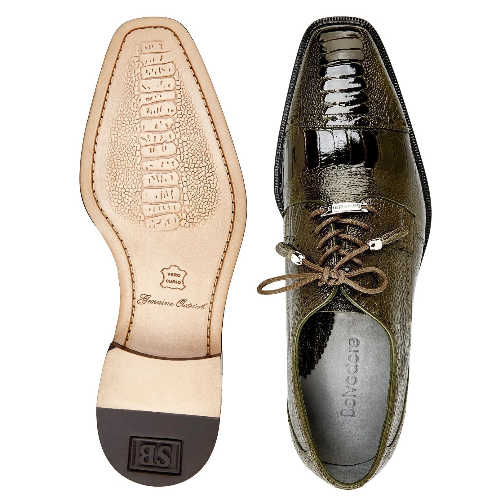 Men's Belvedere Batta Cap Toe Ostrich Dress Shoe in Olive Green Men's Belvedere Batta Cap Toe Ostrich Dress Shoe in Olive Green