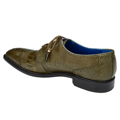 Men's Belvedere Batta Cap Toe Ostrich Dress Shoe in Olive Green 4 MEN 14006 OLIVE-M-09  - from alligatorwarehouse.com