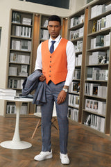 "Mens Stacy Adams Suit -Stacy Adams Men's Navy Blue & Orange Plaid Suit - One Button Vested Peak Lapel"