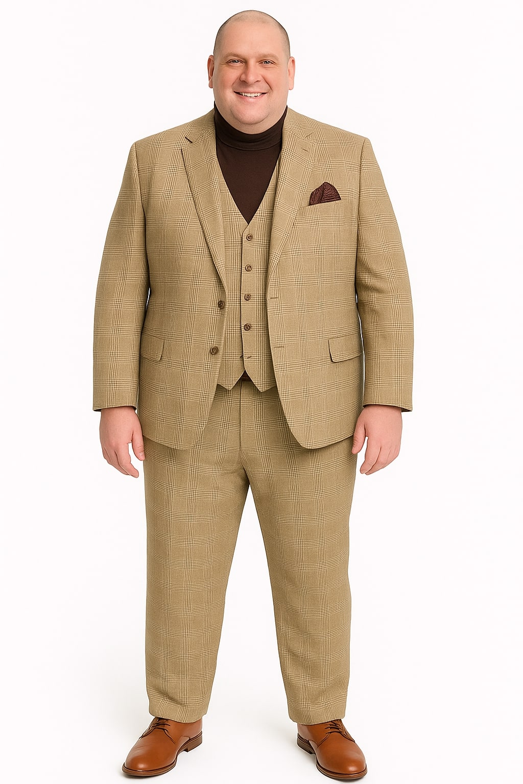 Mens Beige Plaid 3-Piece Suit – Classic Checkered Suit for Weddings, Church Vested Checkered Pattern 4   - from alligatorwarehouse.com