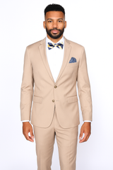 Beige Slim Fit Suit for Men by Rossiman Rossi – Tailored Skinny Fit Formal Suit
