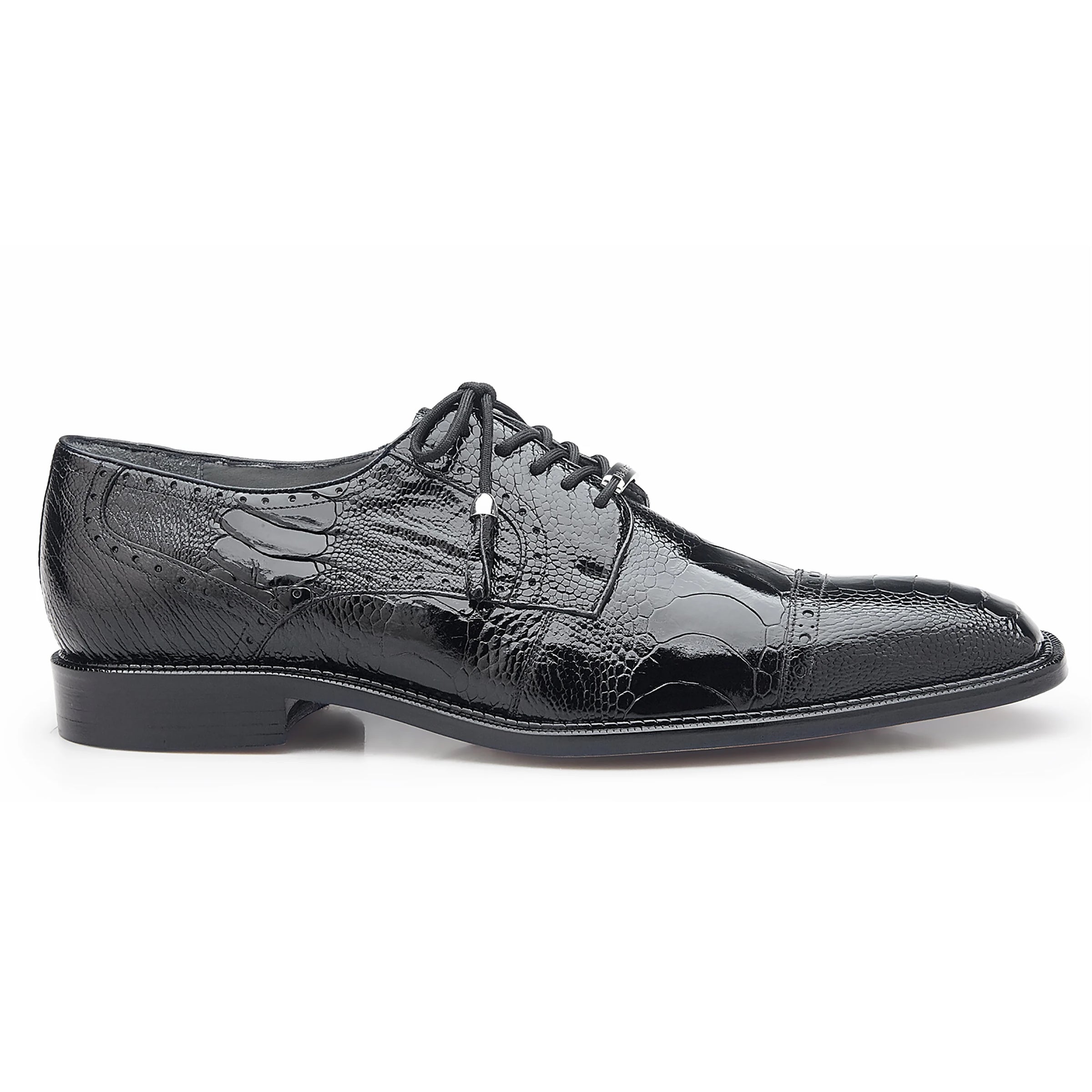 Mens Belvedere Batta Ostrich Cap Toe Derby Dress Shoe in Black 1 MEN 14006 BLACK-M-09  - from alligatorwarehouse.com
