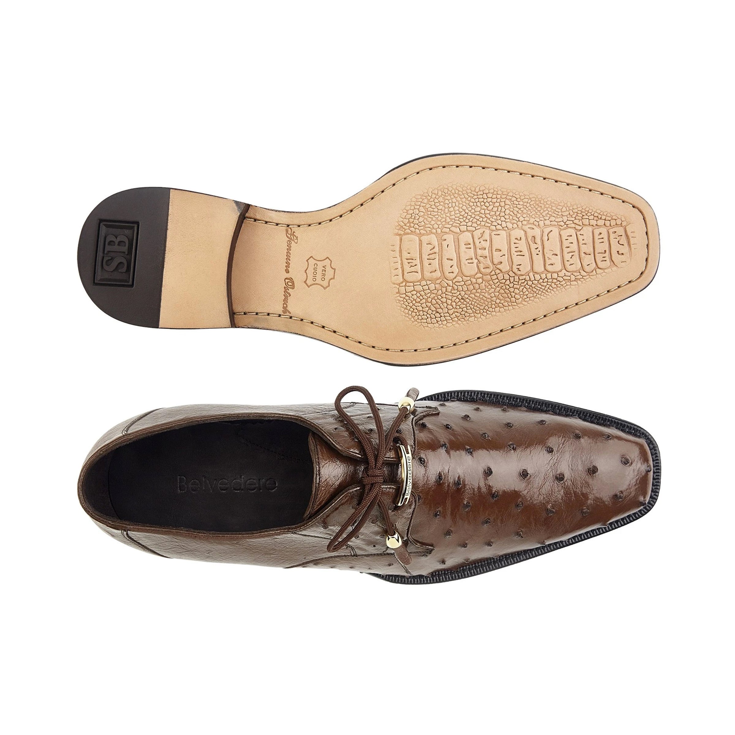 Mens Belvedere Isola Ostrich Quill Dress Shoe in Brown 2   - from alligatorwarehouse.com