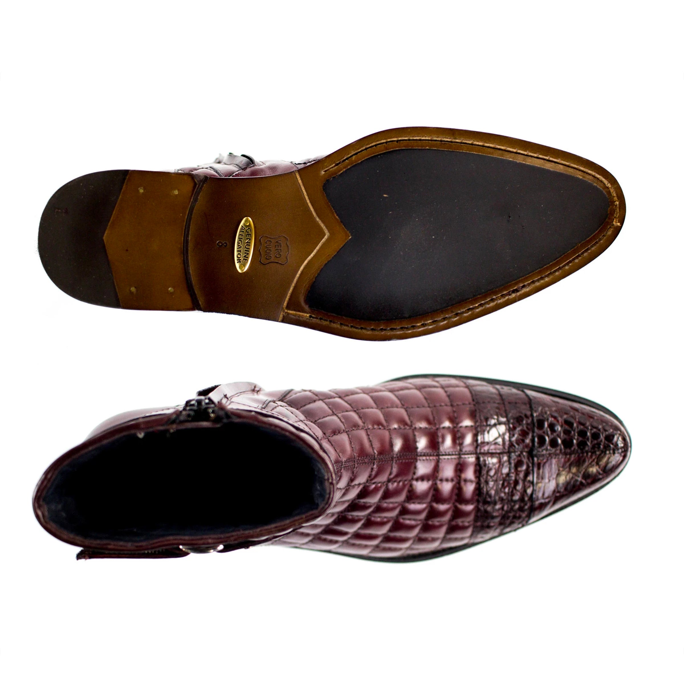 Mens Belvedere Libero Quilted Caiman Dress Boot in Burgundy Mens Belvedere Libero Quilted Caiman Dress Boot in Burgundy