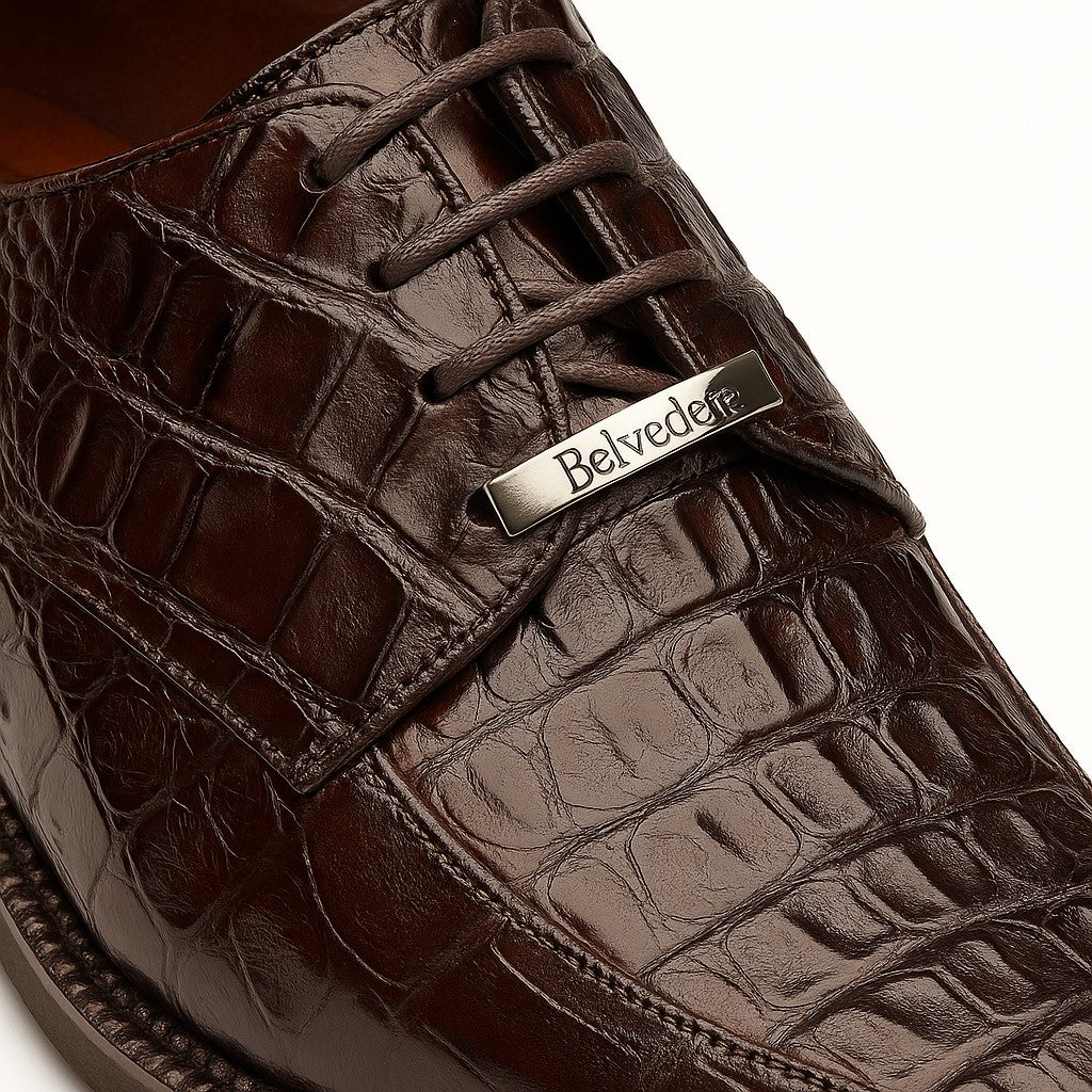 Belvedere Chapo Brown All-Over Genuine Exotic Hornback Crocodile Shoes 8 MEN 1465 BROWN-M-09  - from alligatorwarehouse.com