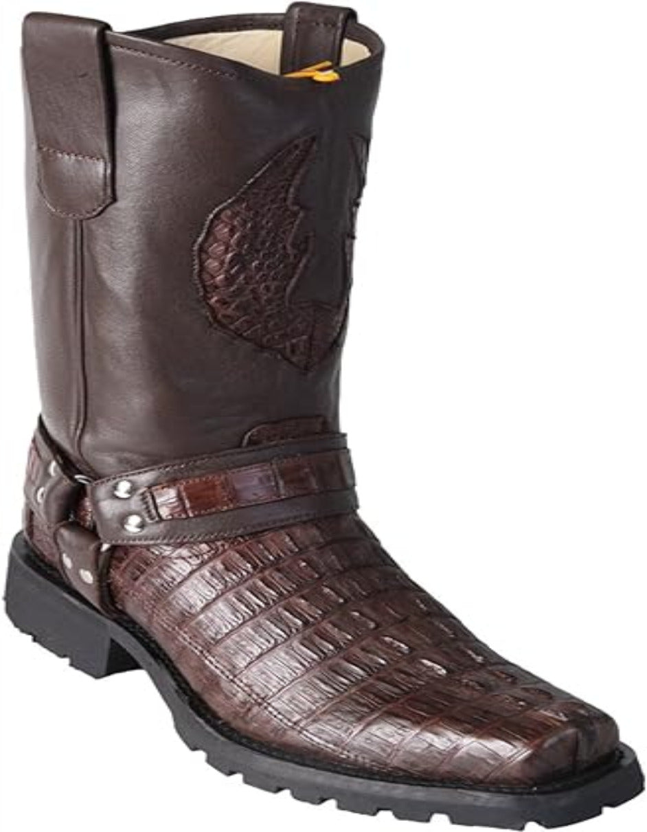 Men's Biker Design Genuine Leather Caiman Tail Western Boots with Industrial Sole 2   - from alligatorwarehouse.com