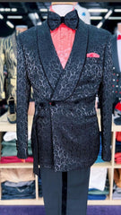 Mens Black Paisley Tuxedo Jacket with – Elegant Formalwear Smoking Jacket