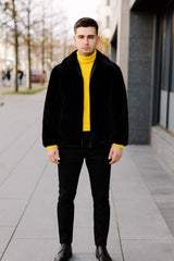 Mens Black Faux Fur Jacket – Luxury Winter Zip-Up Coat with Soft Plush Finish
