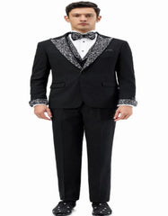 Black Prom Tuxedo - Perfect Wedding Suit Vested Rhinestone Lapelled