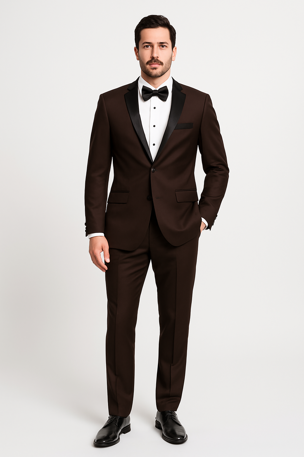 Mens Chocolate Brown Tuxedo with Black Satin Peak Lapel – Formal Wedding and Prom Suit 3   - from alligatorwarehouse.com