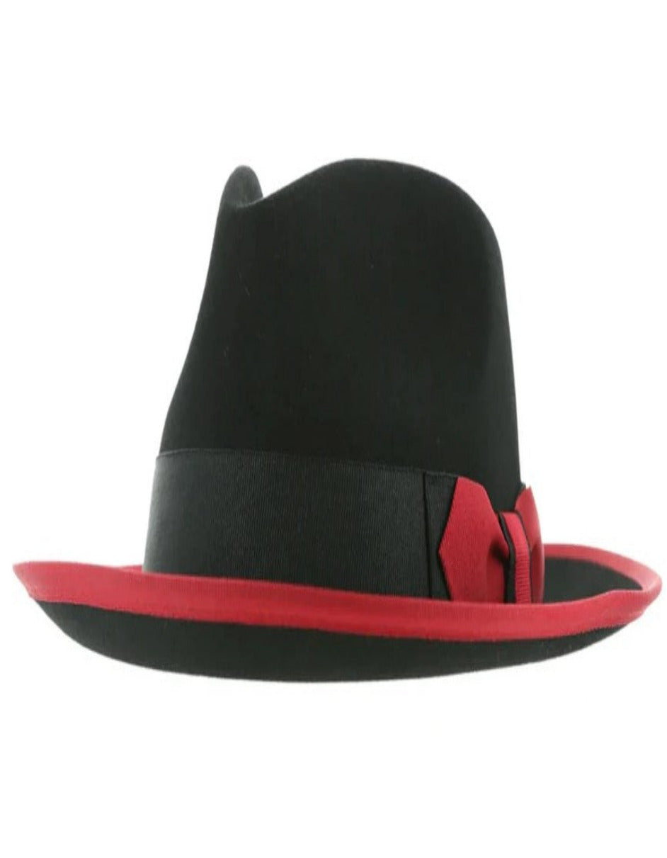 Black and Red Dress Hat 1920s Fedora Style - Men's Classic Two Tone Trilby Fedora Dress Hat in Black and Red Black and Red Dress Hat 1920s Fedora Style - Men's Classic Two Tone Trilby Fedora Dress Hat in Black and Red