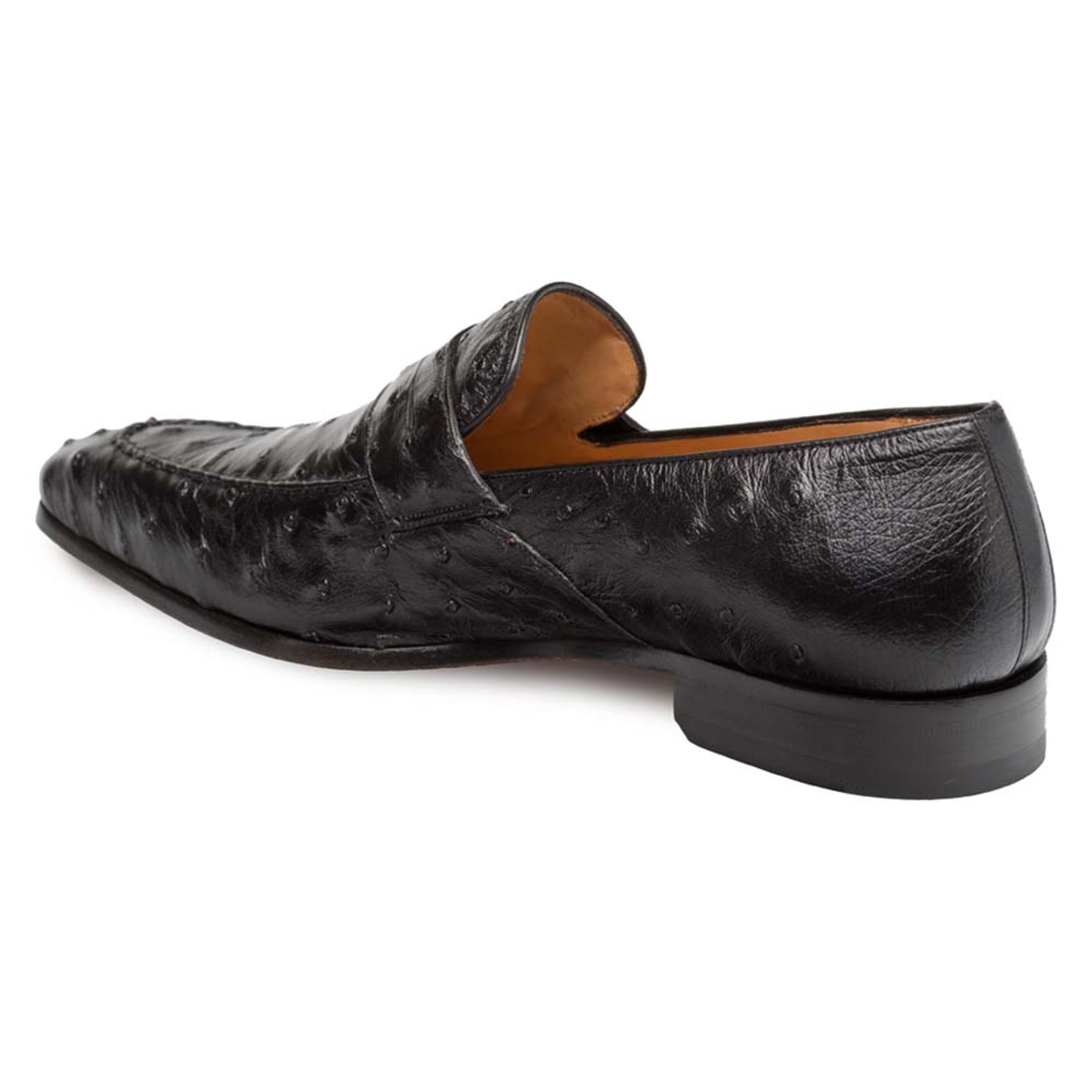 Mezlan Lisbon Black Genuine Ostrich Men’s Classic Slip On 2   - from alligatorwarehouse.com