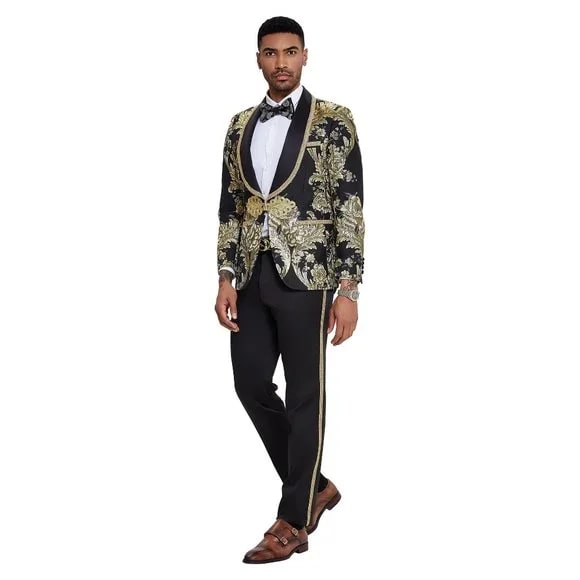 2026 Prom Special Black Paisley 2pc Mens Suit by Tazzio