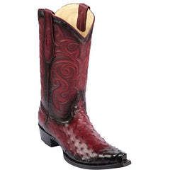 Los Altos Boots - Mens Dress Cowboy Boot - Low Priced Mens Square Toe Smooth Ostrich Boots Black Cherry- in Black Cherry