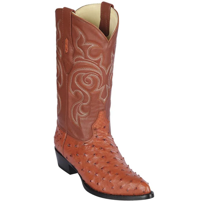 J Toe Cowboy Boots - J Toe Western Boots - Los Altos Boots - Mens Dress Cowboy Boot - Low Priced Cognac Ostrich Cowboy Boot J-Toe- in Cognac