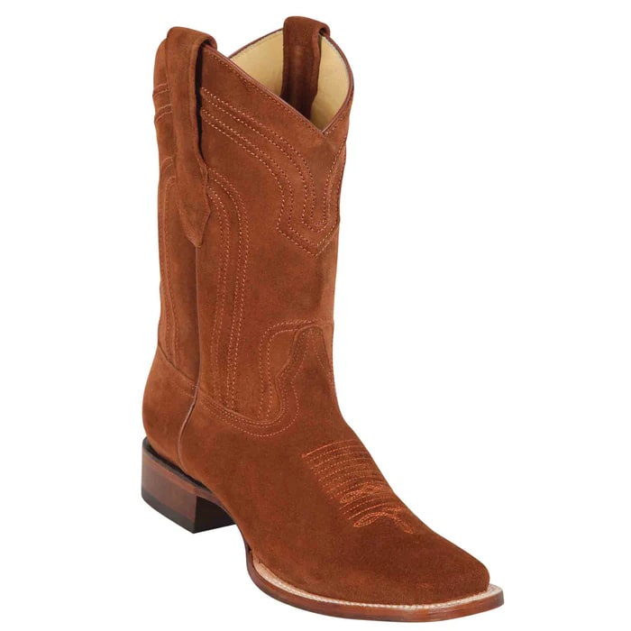 Los Altos Boots - Mens Dress Cowboy Boot - Low Priced Square Toe Cowboy Suede Boots Cognac- in Cognac