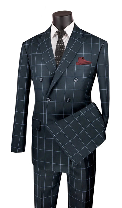 Black Modern Fit Double Breasted Windowpane Peak Lapel 2 Piece Suit 1 SO1MDW-1_BLACK_38S  - from alligatorwarehouse.com