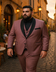 Men's Mauve Pink Tuxedo Suit ƒ?? 3-Piece Slim Fit with Black Satin Shawl Lapel