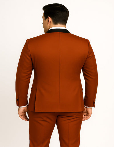 Men's Burnt Orange Tuxedo Suit ƒ?? 3-Piece Slim Fit with Black Satin Shawl Lapel