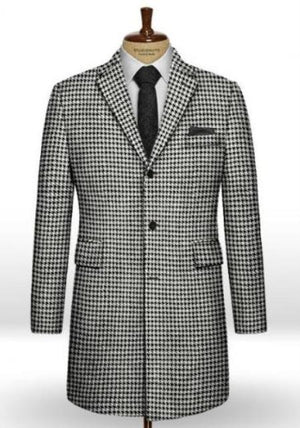 Houndstooth Overcoat - Houndstooth Topcoat - Houndstooth Checker Car Coat Black