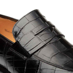 Men's Black Piccolo Genuine American Alligator Penny Loafer By Mezlan Made In Spain Brand