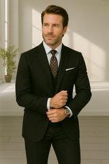 Wool Suit - Italian Made Business Suit by Statement Men's 2 Piece 100% Wool Modern Fit Suit - Subtle Windowpane