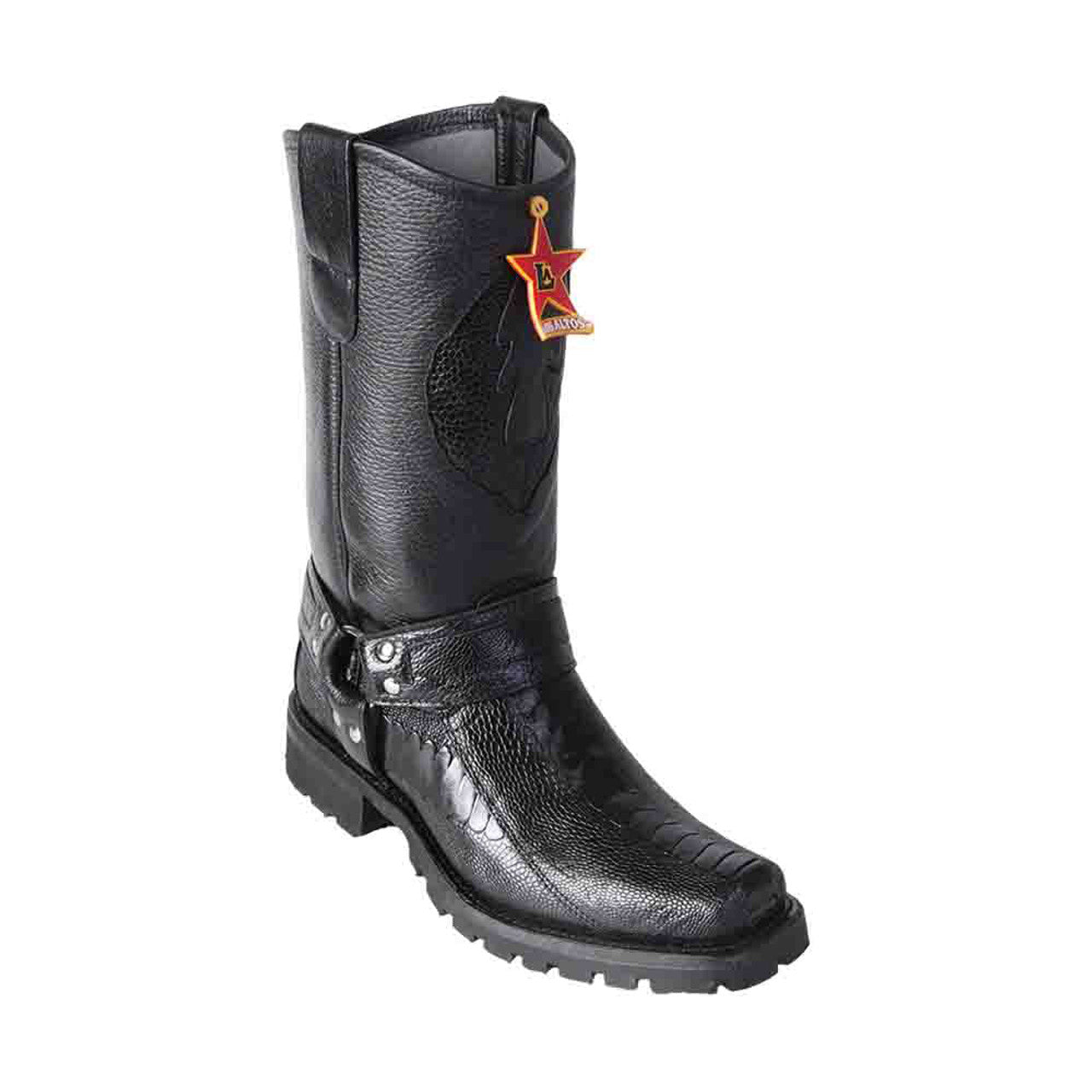 Los Altos Ostrich Leg Black Men’s Biker Boots 1   - from alligatorwarehouse.com
