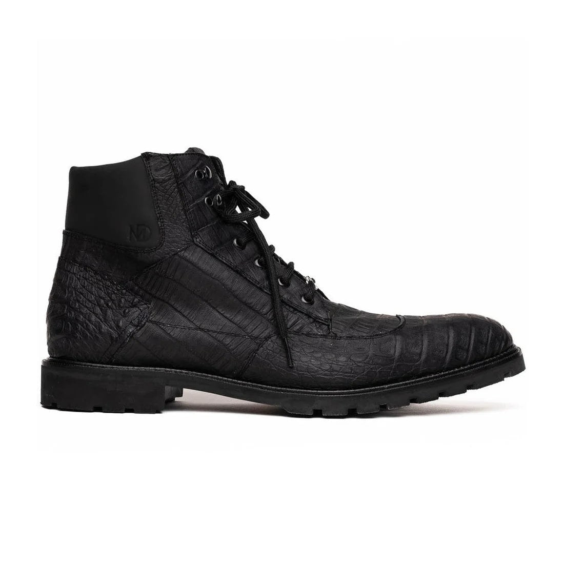 Marco Di Milano Leoni Men's Shoes Oil Black Genuine Caiman Crocodile Rugged Rubber Boots 1 LEONI_CAIMAN FUSCUS_OIL BLACK_8  - from alligatorwarehouse.com