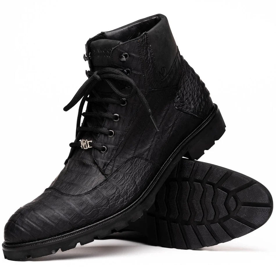 Marco Di Milano Leoni Men's Shoes Oil Black Genuine Caiman Crocodile Rugged Rubber Boots 3 LEONI_CAIMAN FUSCUS_OIL BLACK_8  - from alligatorwarehouse.com