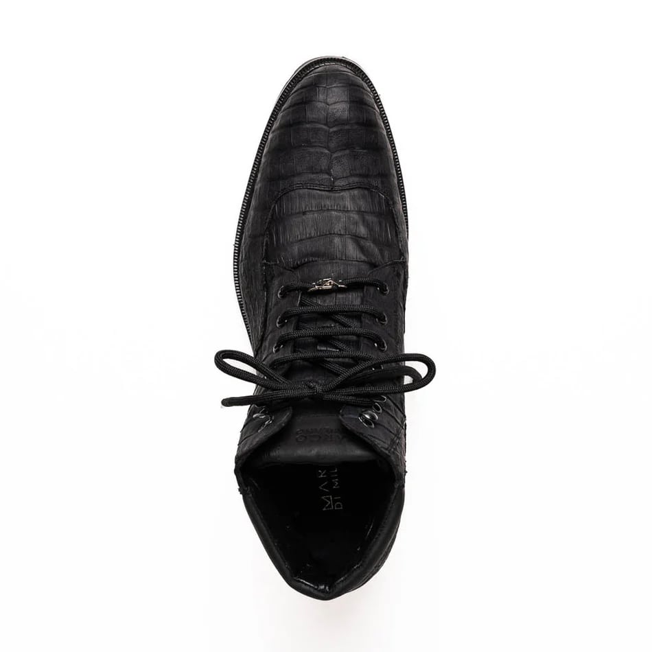 Marco Di Milano Leoni Men's Shoes Oil Black Genuine Caiman Crocodile Rugged Rubber Boots 2 LEONI_CAIMAN FUSCUS_OIL BLACK_8  - from alligatorwarehouse.com