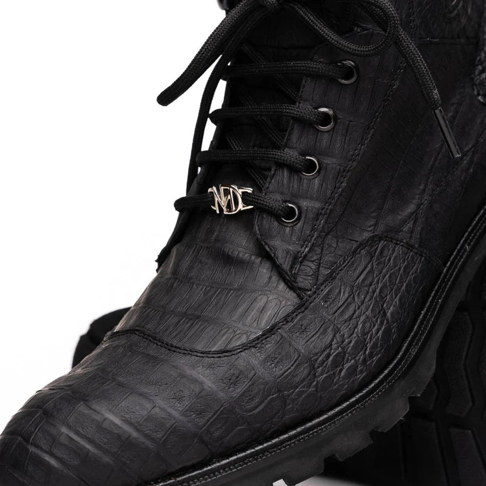 Marco Di Milano Leoni Men's Shoes Oil Black Genuine Caiman Crocodile Rugged Rubber Boots 4 LEONI_CAIMAN FUSCUS_OIL BLACK_8  - from alligatorwarehouse.com