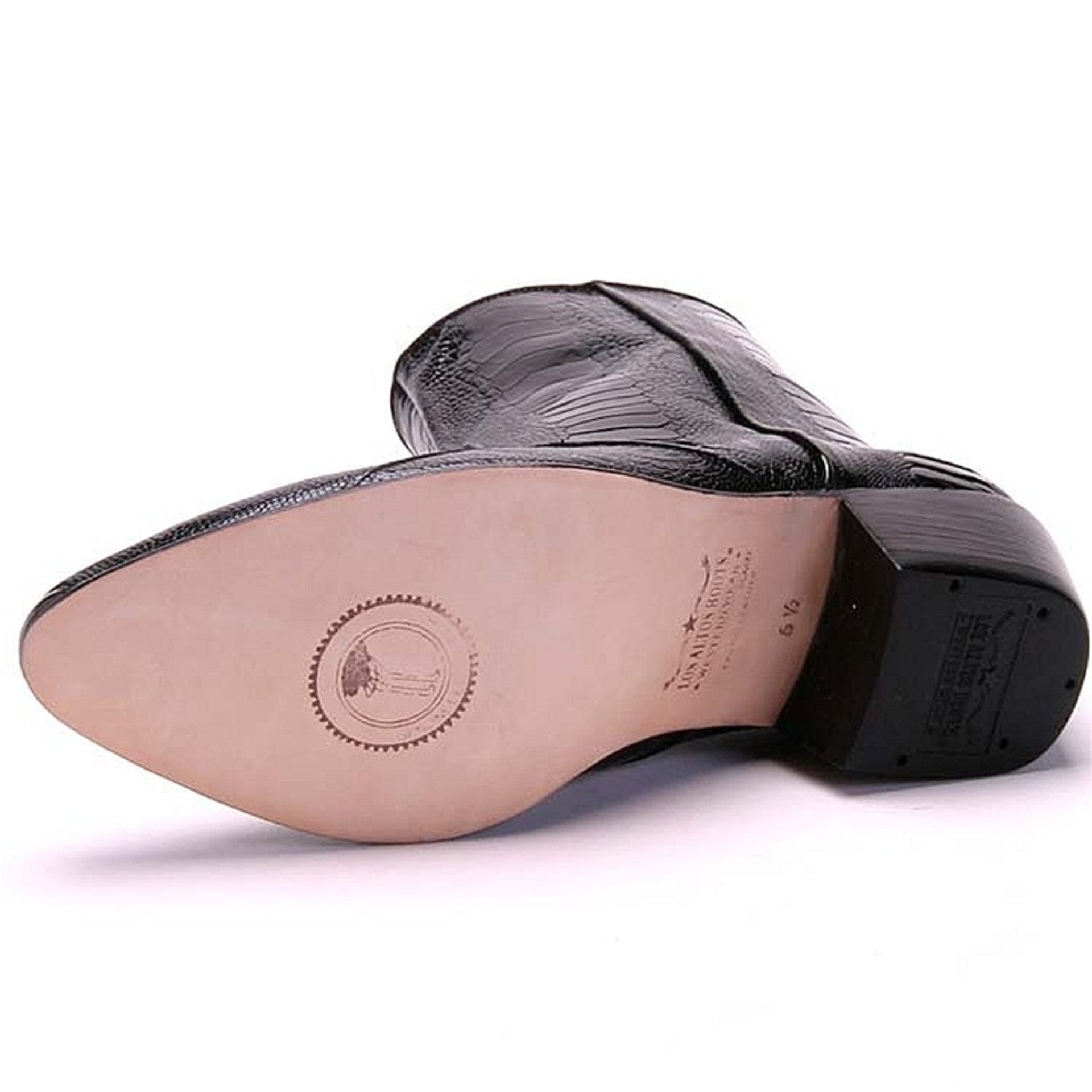 Los Altos Mens Black Genuine Ostrich Leg Leather Ankle Boots 2   - from alligatorwarehouse.com