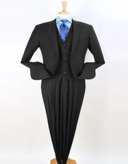 Pleated Suit - Mens Suits With Pleated Pant - Regular Fit Suit - Notch Lapel Black Suit