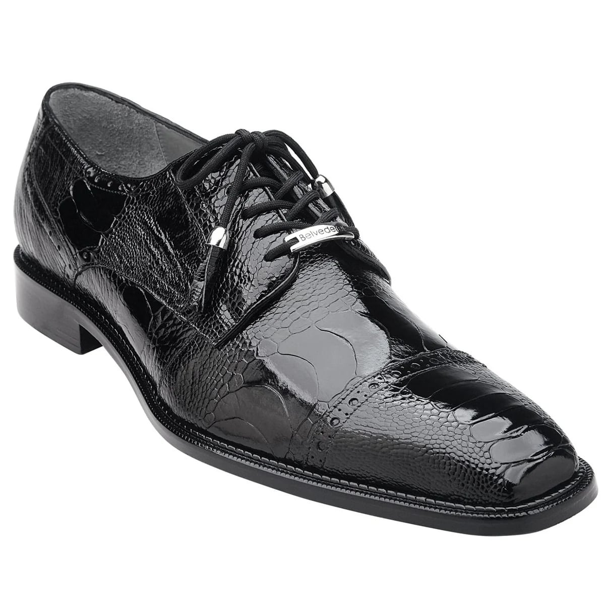 Belvedere Batta Men's Black Genuine Ostrich Oxfords 1 MEN 14006 BLACK-M-09  - from alligatorwarehouse.com