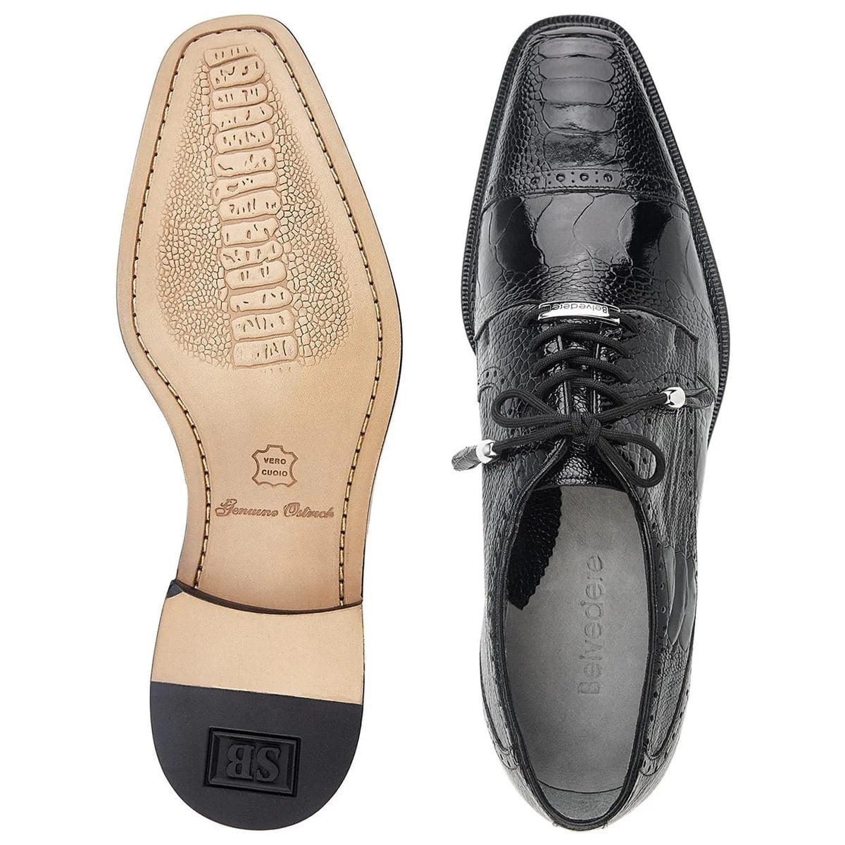 Belvedere Batta Men's Black Genuine Ostrich Oxfords 3 MEN 14006 BLACK-M-09  - from alligatorwarehouse.com