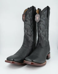 Los Altos Men's Grisly Leather Black Wide Square Toe Boot