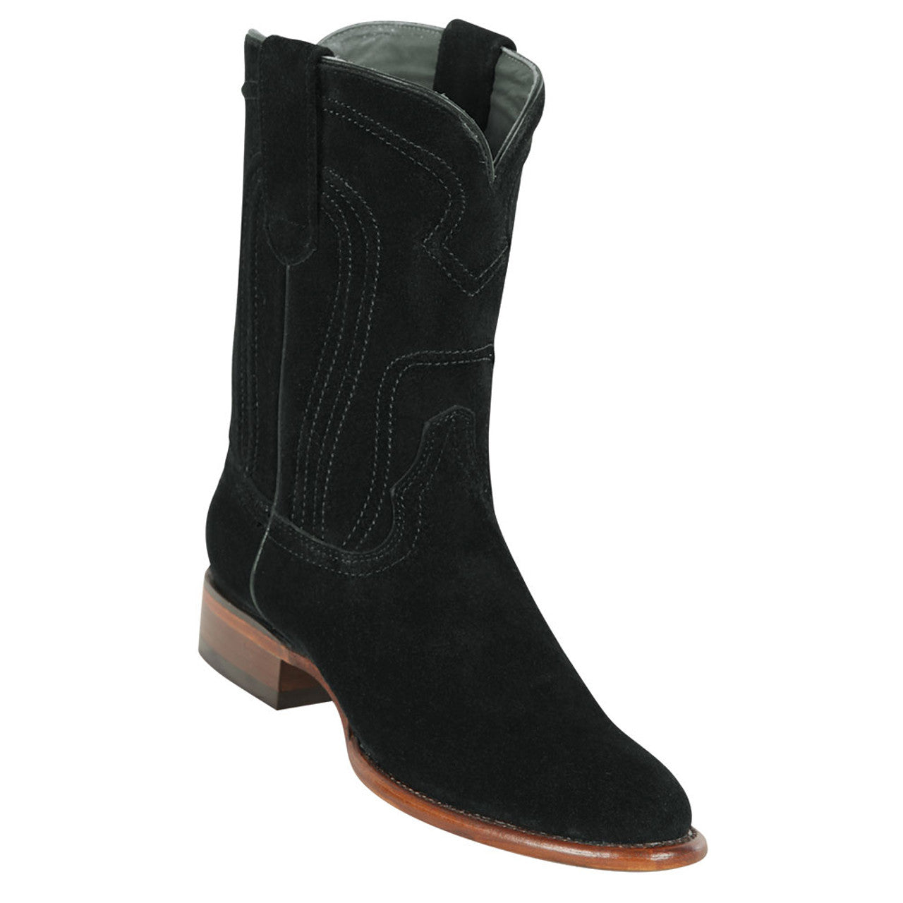 Los Altos Mens Suede Black Leather Roper Round Toe Boot 1   - from alligatorwarehouse.com