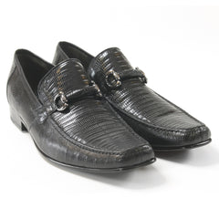 Los Altos Black Teju Lizard Skin Slip-On Loafers