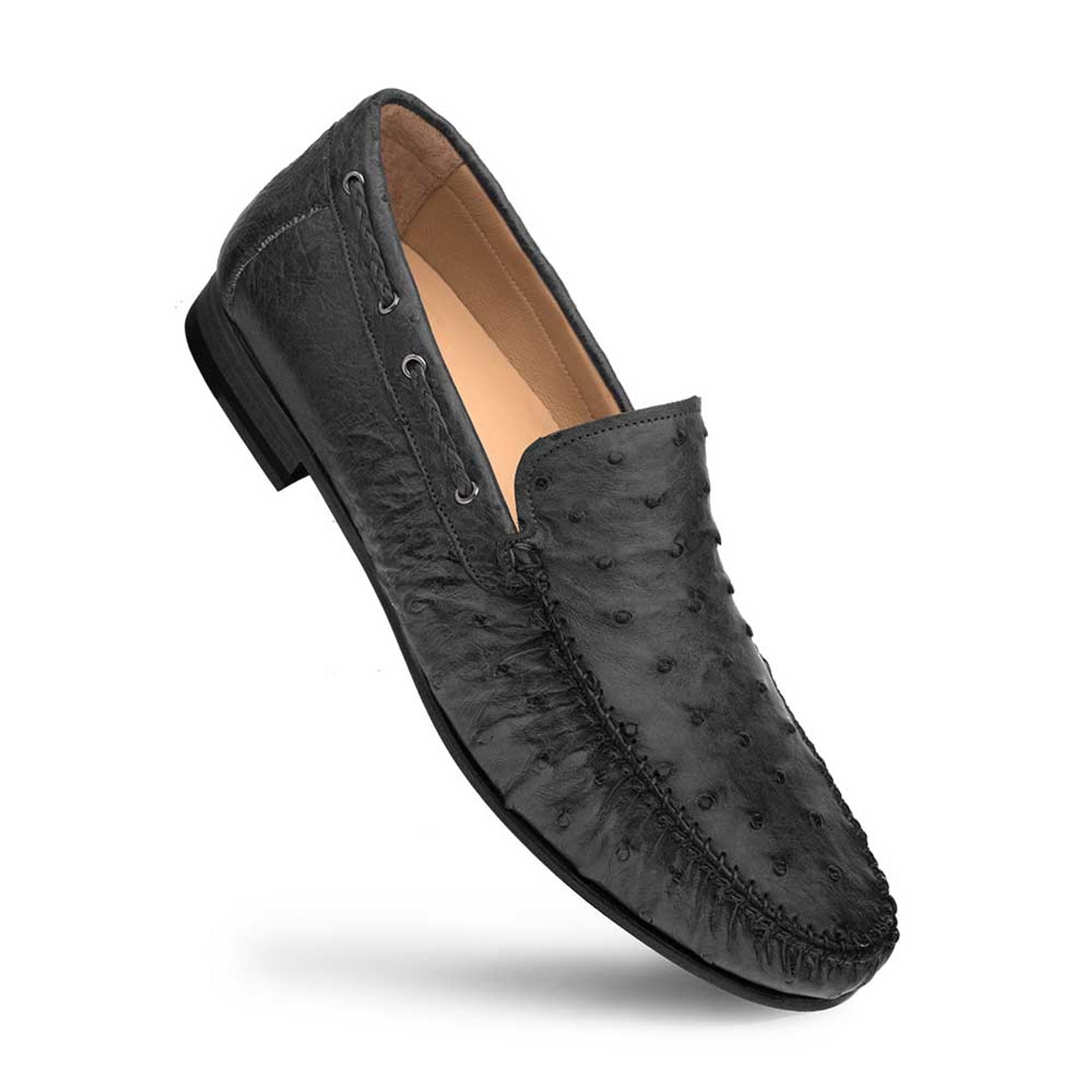 Genuine Ostrich Black Moccasin Slip-on Loafers For Men By Mezlan Made In Spain Brand 1   - from alligatorwarehouse.com