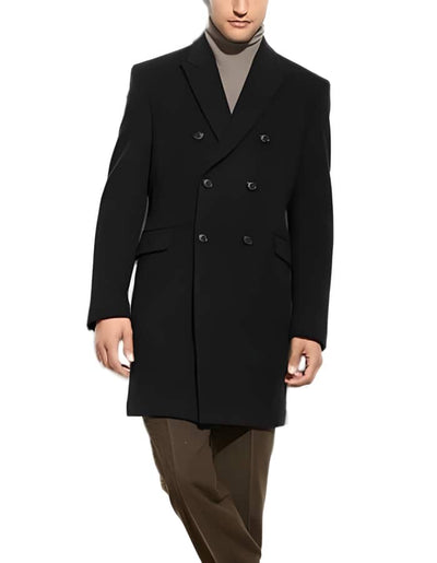 Double Breasted Black 3/4 Length Wool Cashmere Blend Overcoat Top Coat 1   - from alligatorwarehouse.com