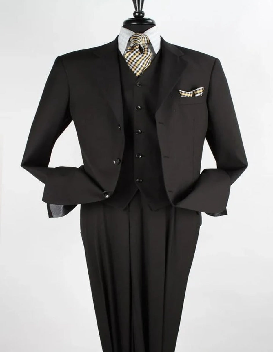 Pleated Suit - Mens Suits With Pleated Pant - Regular Fit Suit - Single Pleated Black Pant Suit