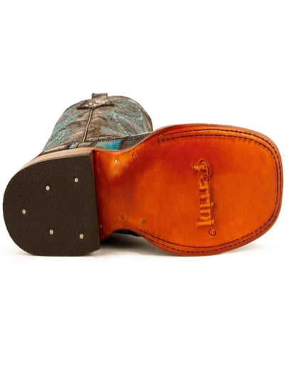 Ferrini Women's Patchwork Square Toe Boots Handcrafted - Black/Teal 3 81393-50-060-B  - from alligatorwarehouse.com