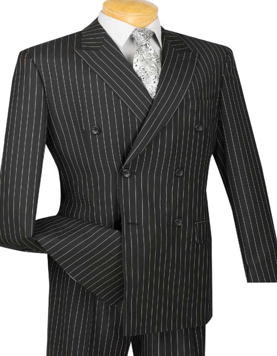 Pleated Suit - Mens Suits With Pleated Pant - Regular Fit Suit - Bold Black Pinstripe Suit