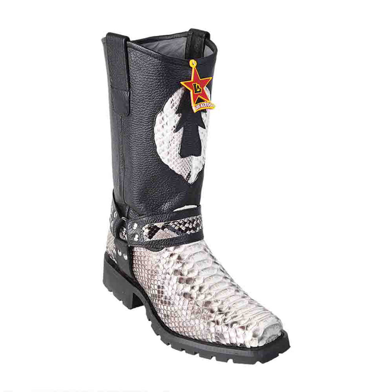 Los Altos Natural Black Python Biker Boots 1   - from alligatorwarehouse.com