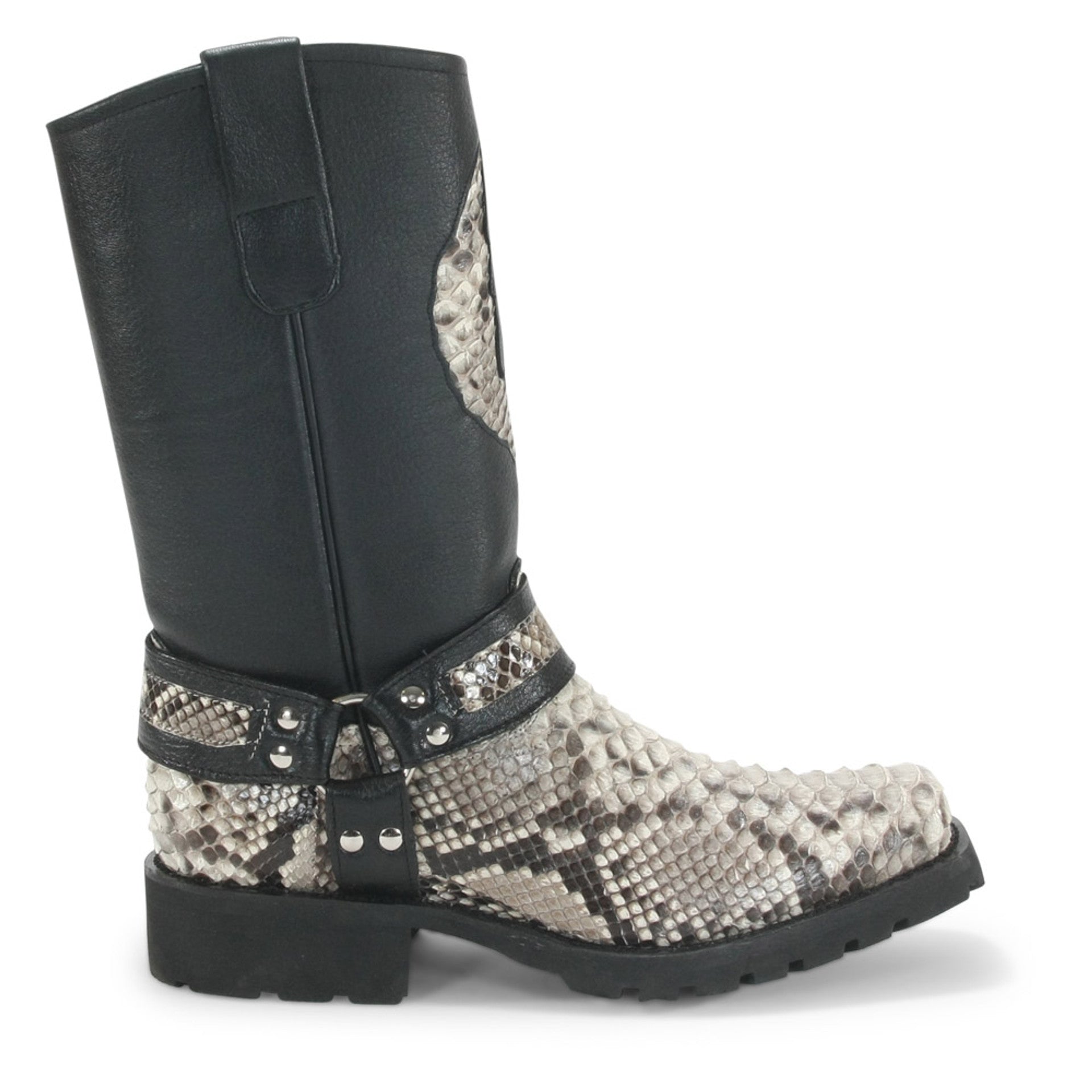 Los Altos Natural Black Python Biker Boots 4   - from alligatorwarehouse.com