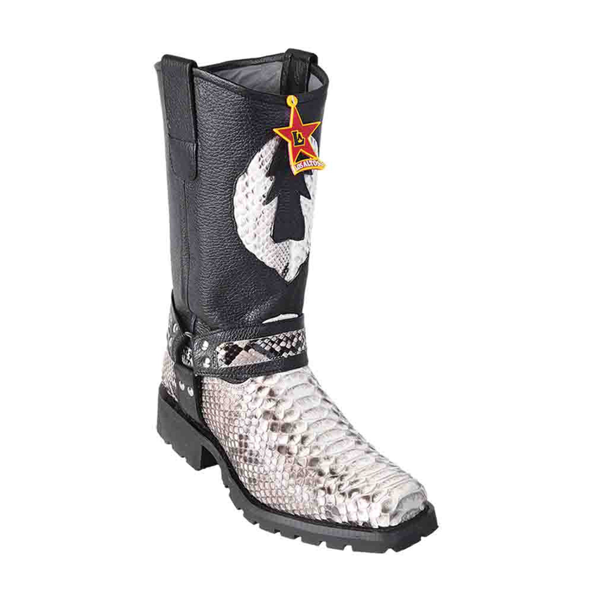 Los Altos Natural Black Python Biker Boots 3   - from alligatorwarehouse.com