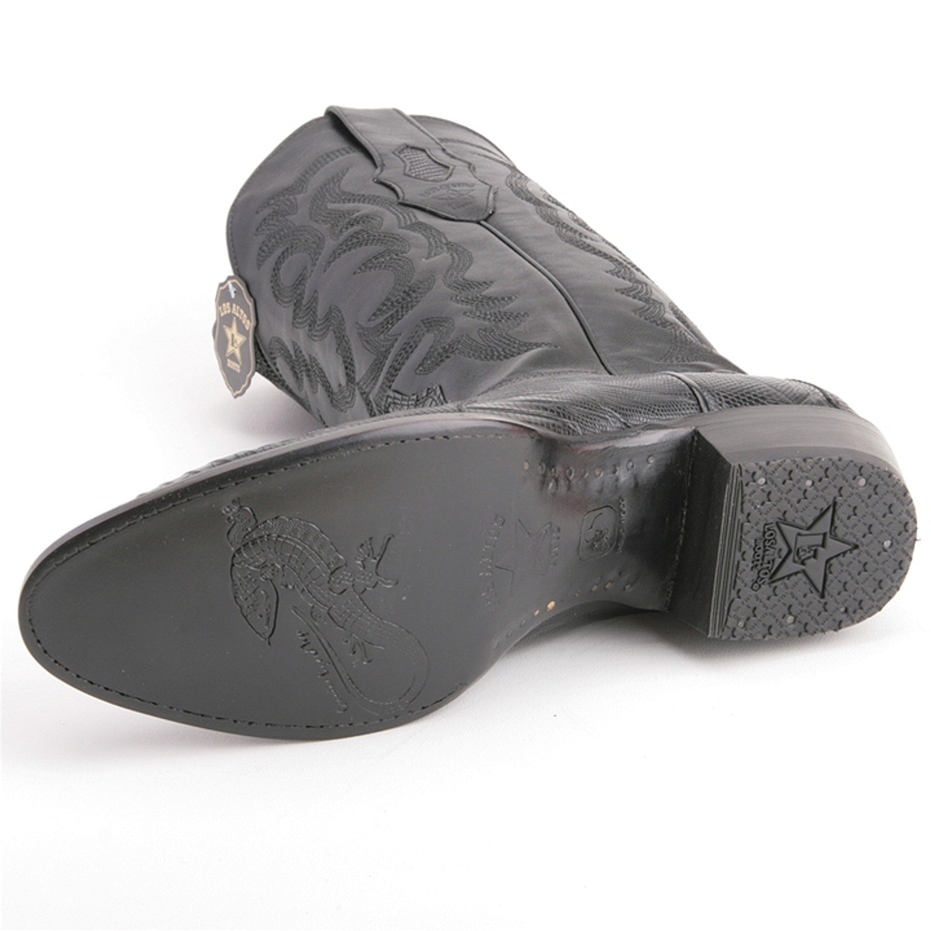 Los Altos Men's Black Teju Lizard Round Toe Boots Los Altos Men's Black Teju Lizard Round Toe Boots